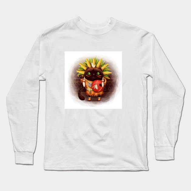 cat indian chief Long Sleeve T-Shirt by Marysha_art